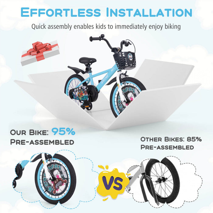 Costway 18\" Velo Pour Enfants Pour 4-8 Avec Guidon Reglable En Hauteur Et Frein A Main En Selle Bleu