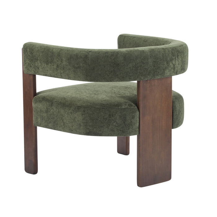 Olivia Fauteuil d’appoint rembourre en velours avec dossier cylindrique et structure en bois de caoutchouc, vert