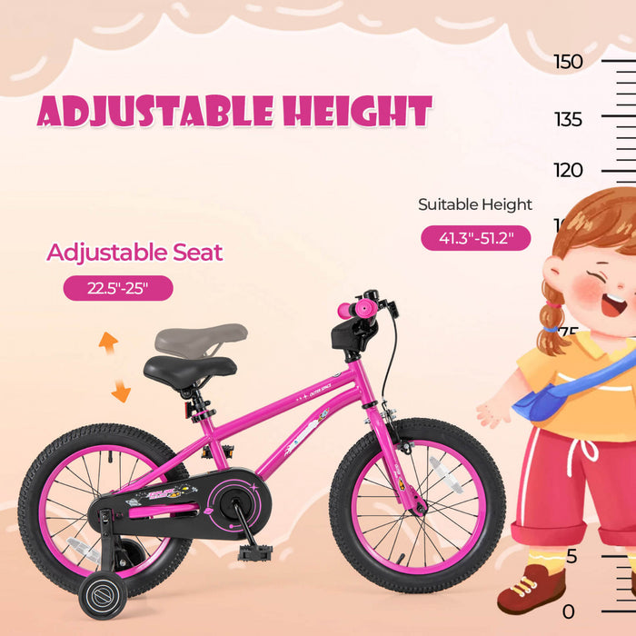 Velo Costway 16 Pouces Pour Enfants De 4 A 7 Ans Avec Selle Reglable Et Guidon Antiderapant Rose
