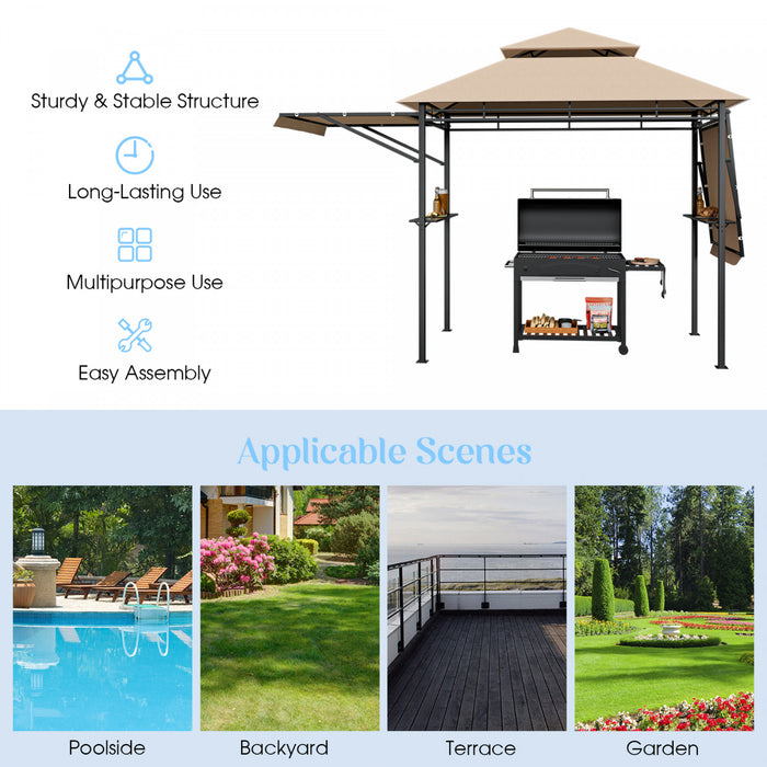 13.5’ X 4’ Patio Bbq Grill Gazebo Auvents Lateraux Etageres 2 Tier Canopy Exterieur