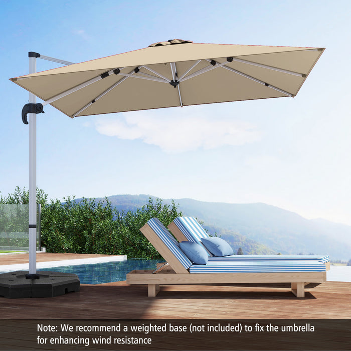 Costway Parasol d'exterieur a bras articule 10 pieds en aluminium suspendu deporte, avec rotation a 360° Beige