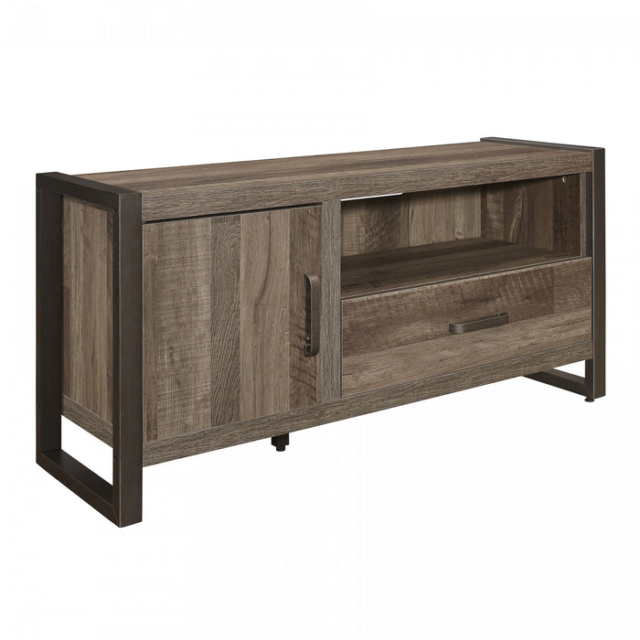 Meuble de TV 51 Pouces Bassett Avec Rangement, Faux Bois Et Metal Gris Foncé