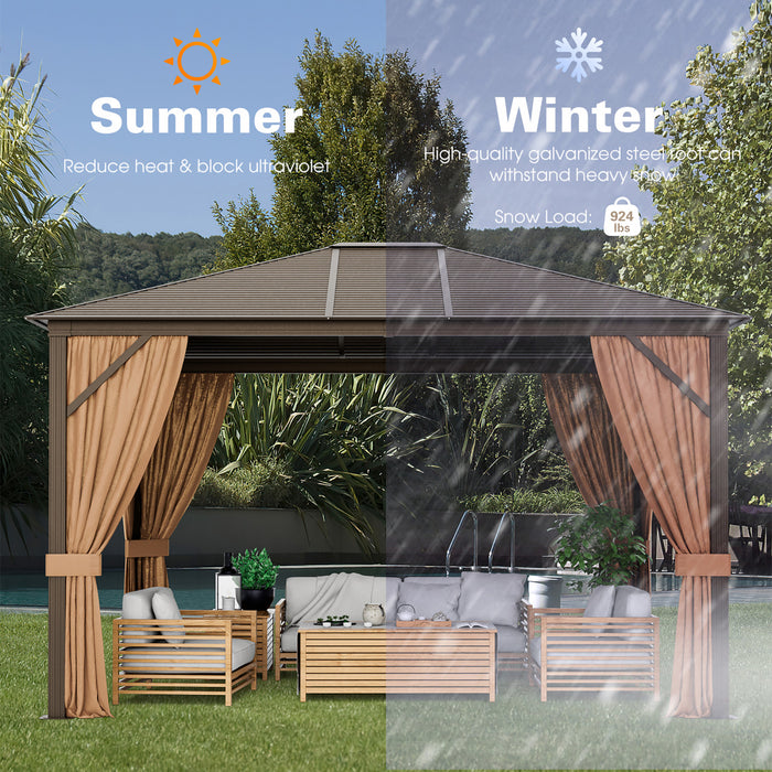 Costway 12’ X 10’ Patio Hardtop Gazebo Avec Acier Galvanise Cadre Superieur En Aluminium Exterieur