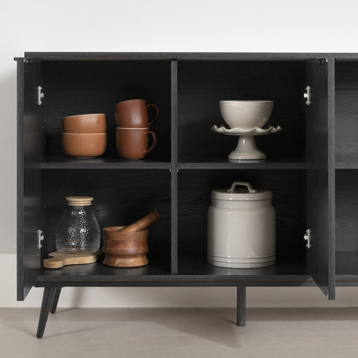  Armoire décorative Mezzy à 2 portes avec rangement ouvert - chêne noir