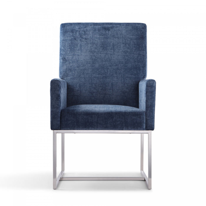 Chaise de salle a manger moderne en velours et metal Element bleu - Lot de 2