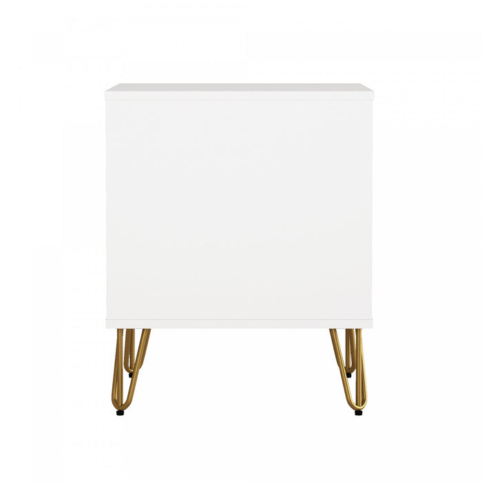 Table de nuit Avira style milieu du siecle moderne 20\" en blanc (2 tiroirs)