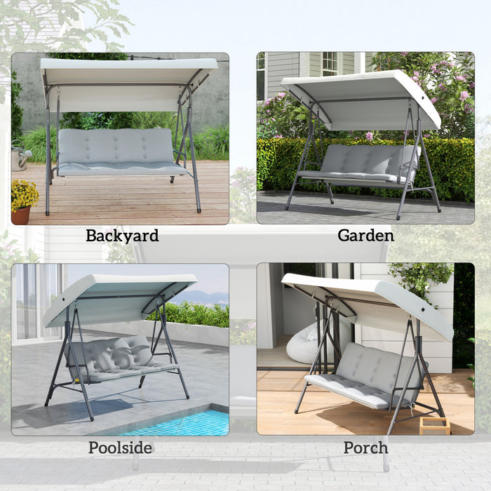 Outsunny Balancelle de patio 3 places, balancelle d'exterieur, gris clair