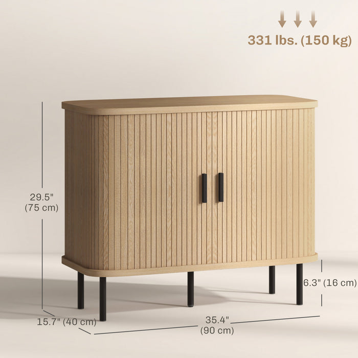 HOMCOM Buffet 35.4\", meuble de rangement de cuisine a lattes, chene