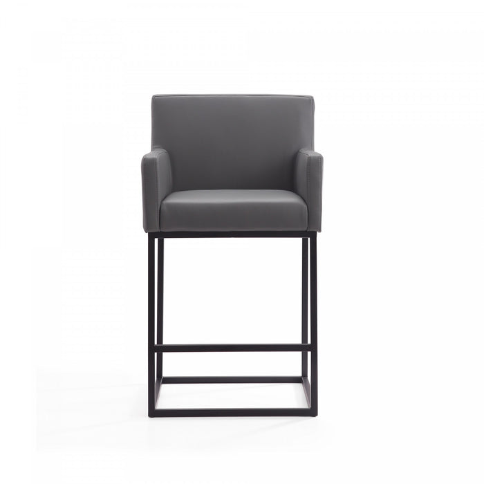 Tabouret de comptoir rembourre en metal gris style mid-century modern Ambassador - Lot de 3