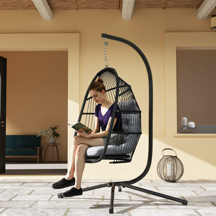 Outsunny Chaise Suspendue avec Support, Chaise Hamac, Gris Fonce