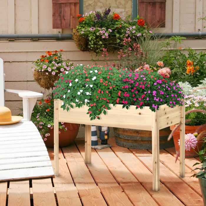 Outsunny 47'' X 24'' Jardiniere Sur Pieds Carre Potager Sureleve Exterieur De Jardin Tissu Non-tisse Inserts D'irrigation Inclus Pieds Metal Bois Massif Sapin Naturel