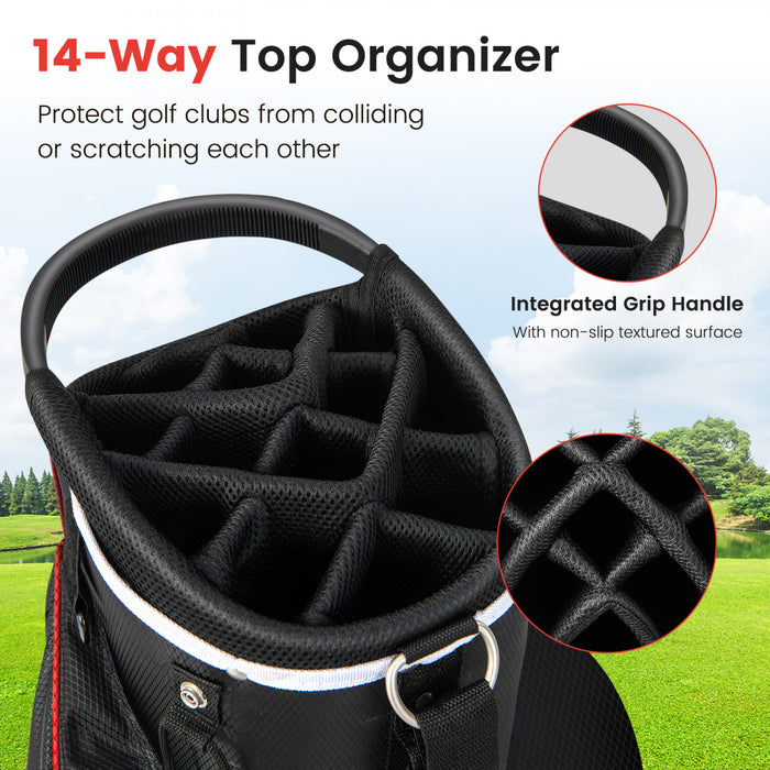 Sac De Chariot De Golf Leger Costway Avec 14 Diviseurs Superieurs De Maniere 9 Poches Sac De Refroidissement De Capuchon De Pluie