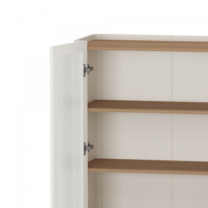 Armoire bibliotheque moderne Abbey 32\" en verre trempe, erable et blanc casse (4 etageres)