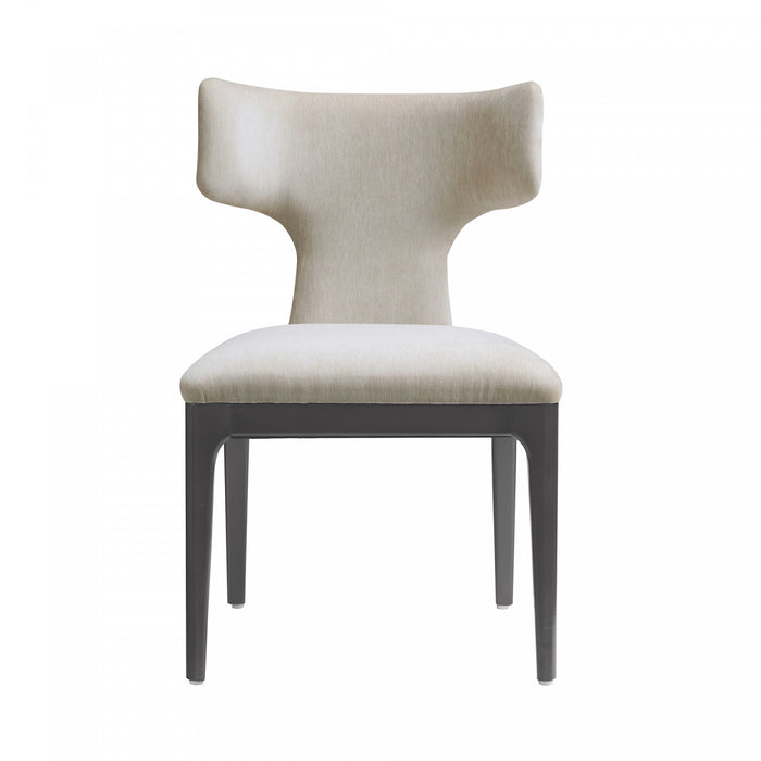 Chaise laterale en bois et chenille taupe style milieu du siecle Eloria - Lot de 2