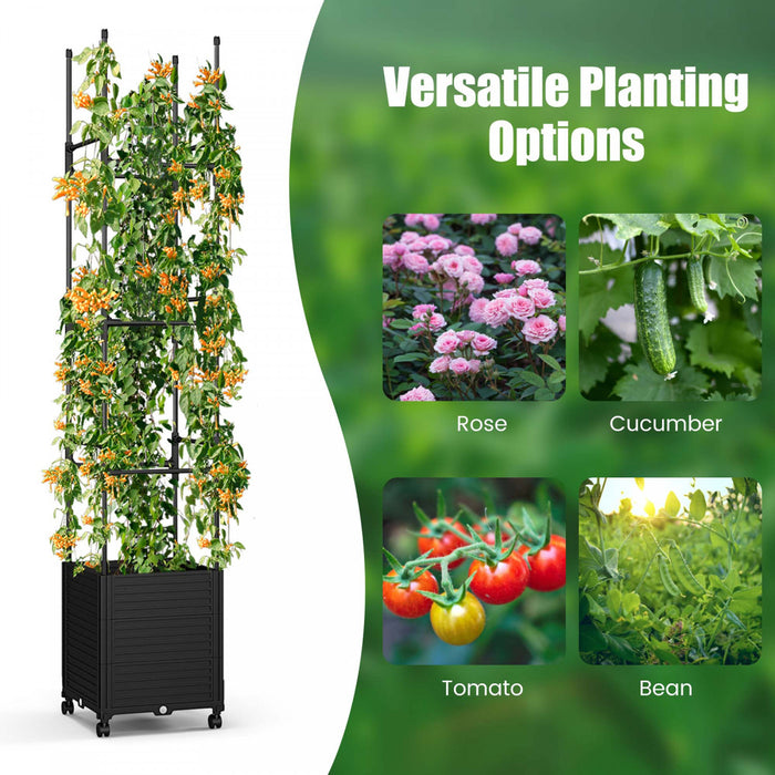 Costway 1 Pcs Lit De Jardin Eleve Avec Trellis Et Roues Boite A Planteur Auto-arrosant Avec 3 Hauteurs