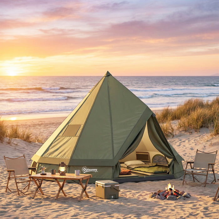 Outsunny Tipi de Camping Impermeable pour 4-6 Personnes, Vert Armee