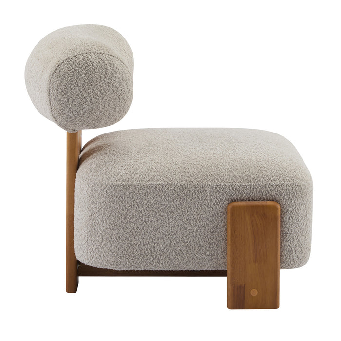 Luma Fauteuil de Salon Moderne en Bouclette a Dossier Enroule et Cadre en Bois Massif, Amande, Naturel