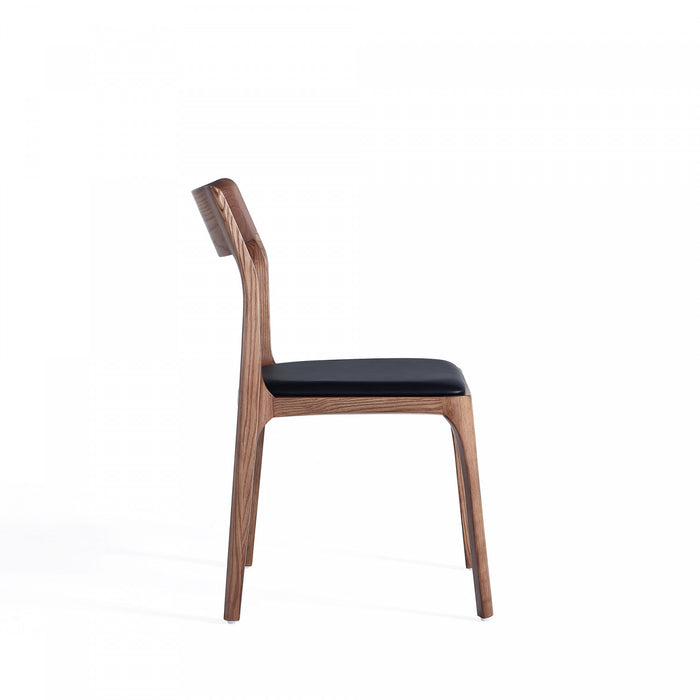 Chaise de salle a manger Moderne en bois et cuir vegetalien noir - Lot de 4