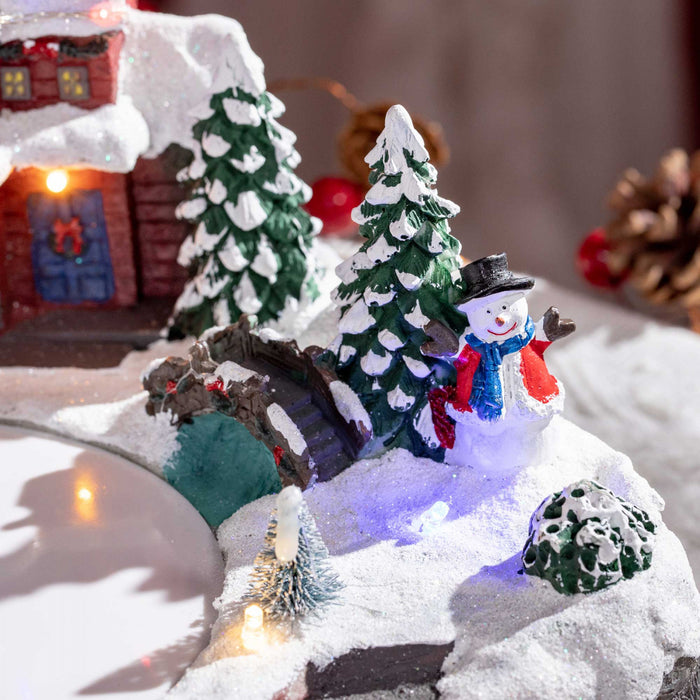 Homcom Village De Noel Etang Patinoire Du Pere Noel Et Cerfs