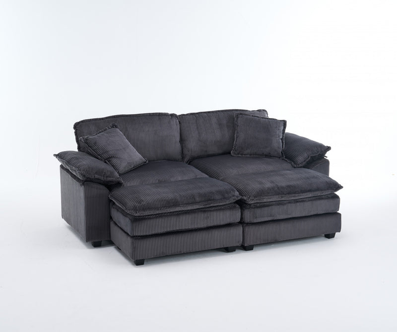 Liam Canape modulaire confortable Cloud 84,6\" avec revetement en velours cotele, Gris