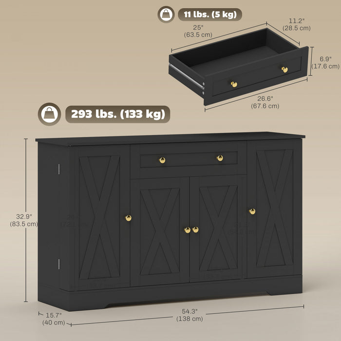 HOMCOM Buffet 54\", meuble de cuisine de style campagnard, noir