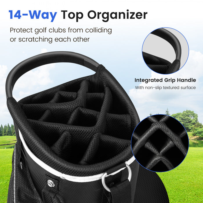 Sac De Chariot De Golf Leger Costway Avec 14 Diviseurs Superieurs De Maniere 9 Poches Sac De Refroidissement De Capuchon De Pluie