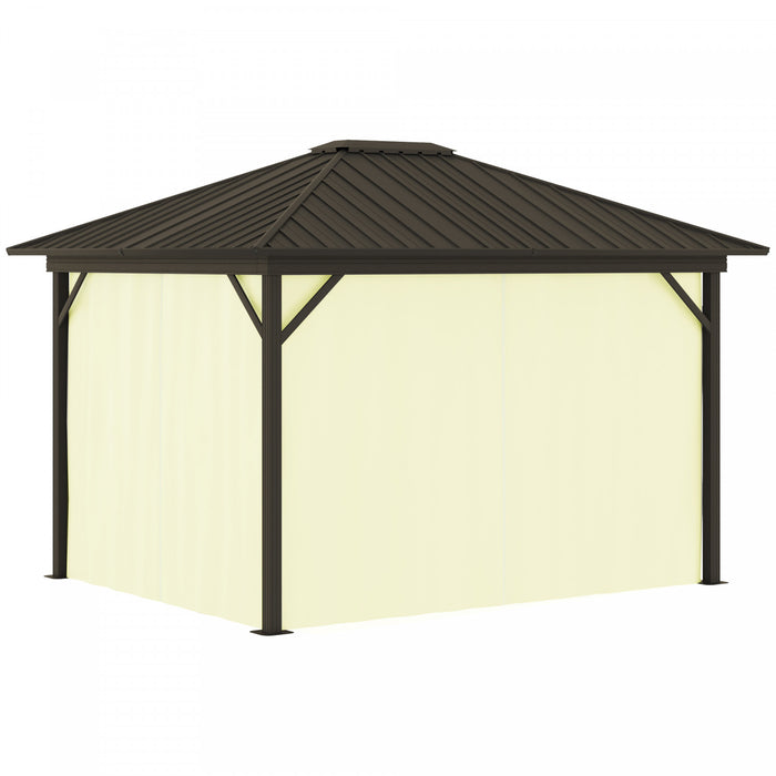 Outsunny 10' X 12' Tonnelle D'exterieur A Toit Rigide Gazebo Avec Cadre En Aluminium Parois Laterales Et Moustiquaires Zippees Espace Interieur Spacieux Creme