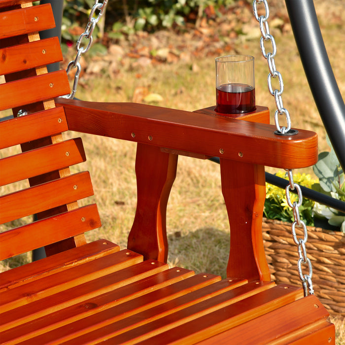 Outsunny Balancoire De Patio En Bois 2 Places Avec Porte-gobelet, Marron
