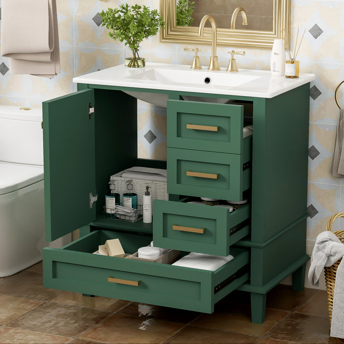 Katherine Meuble-lavabo De Salle De Bain 30 Po En Bois Massif Avec Lavabo Integre - Vert