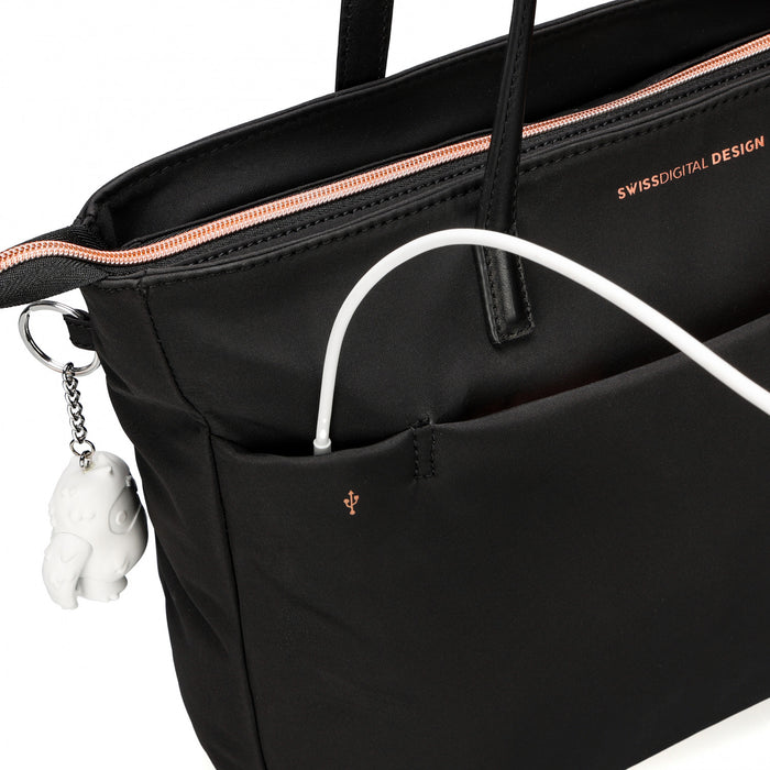 Sac a main Swissdigital KATY Rose – 16\" ordinateur portable, chargement USB, lumiere LED, protection RFID, resistant a l'eau, multi-poches