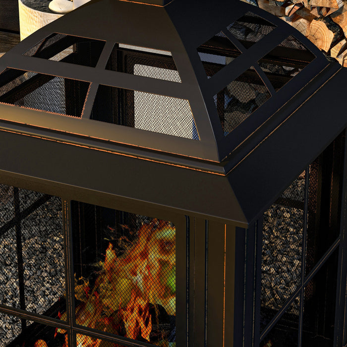 Outsunny Foyer A Bois De 28\" Avec Tisonnier, Style Cheminee, Noir