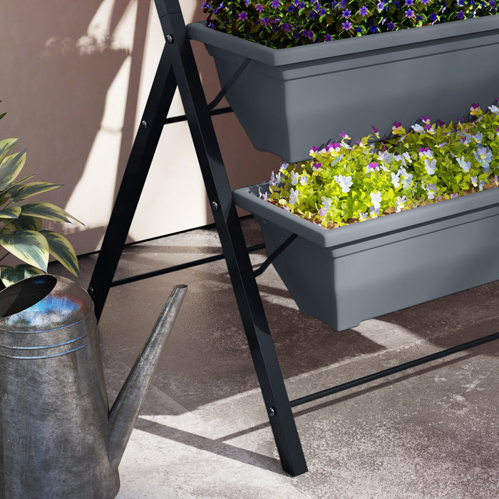 Outsunny Lit de jardin sureleve a 5 niveaux avec trous d'ecoulement, gris
