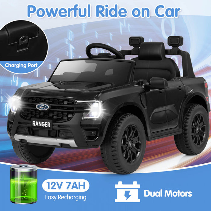 Costway 12v Ford Ranger Enfants Sous Licence Sur Voiture Avec Panier De Stockage A Telecommande Noir