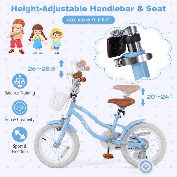 Velo Costway 14\" Pour Enfants Avec Roues D'entrainement Amovibles Et Panier Pour 3-5 Ans Bleu