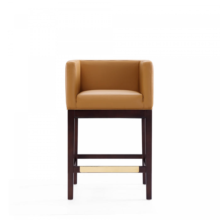 Tabouret de comptoir Kingsley style milieu du siecle en bois et tissu, coloris camel - Lot de 2