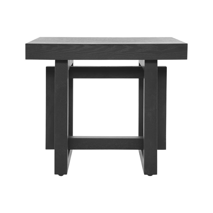 Ethan Table d'Appoint Rustique en Bois de Caoutchouc Solide, Noir