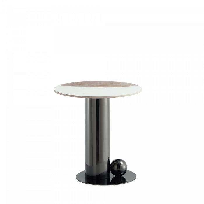 Table d’appoint moderne et glamour Laurel avec plateau en pierre frittee noire