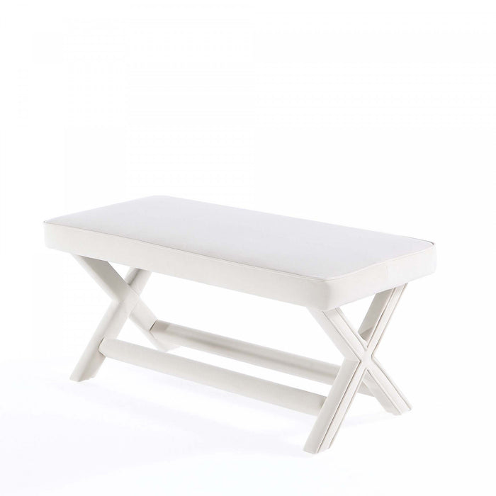 Banc d’appoint moderne du milieu du siecle Abigail en velours creme capitonne