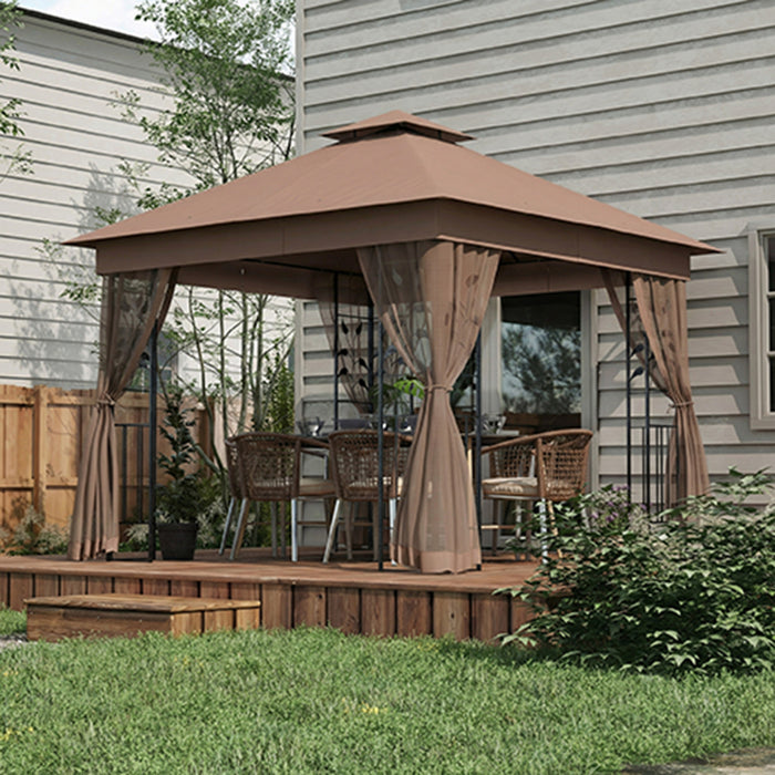 Outsunny Tonnelle de Patio 3x3 m, Tonnelle d'Exterieur, Brun Fonce