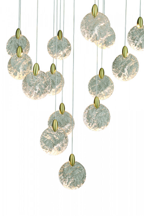 Lustre A 20 lampes A Del Integrees Snowflake, Laiton Satine