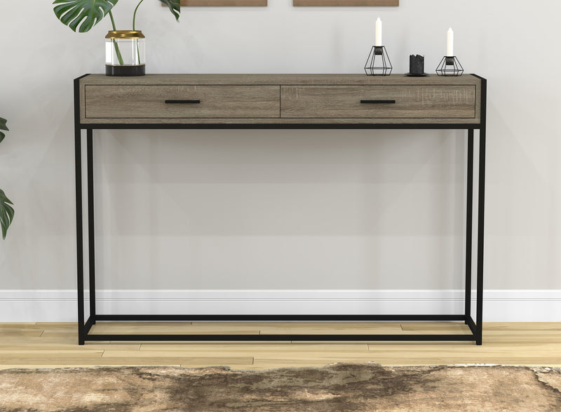 Console moderne de 48 po avec 2 tiroirs - taupe foncé avec métal noir