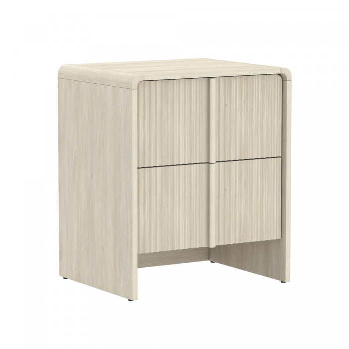 Table de nuit contemporaine Novara 56 cm en chene blanchi (2 tiroirs)