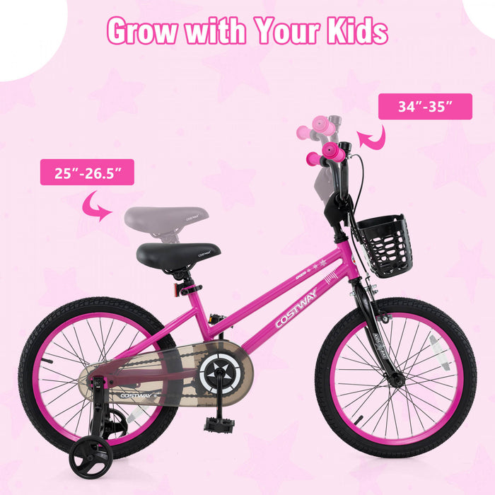 Costway 18\" Velo Pour Enfants Avec Roues D'entrainement Guidon Reglable Et Frein A Main De Siege Rose