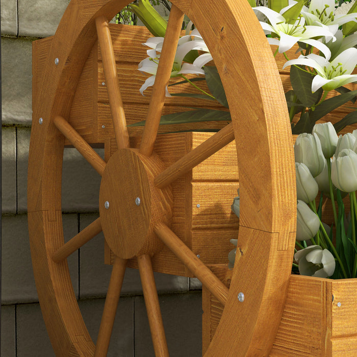 Outsunny Wagon En Bois Jardiniere Box, Lit De Jardin Sureleve Decoratif