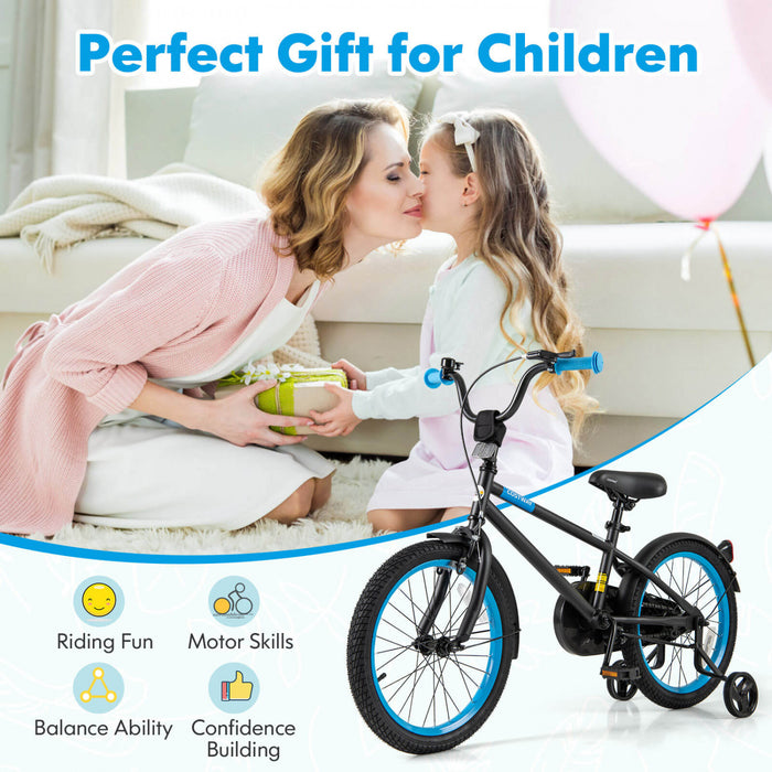 Costway 18\" Velo Pour Enfants Avec Guidon De Selle Reglable Roues D'entrainement Amovibles Frein A Main Noir