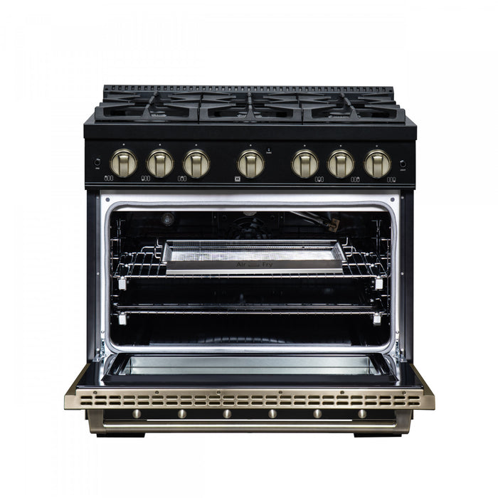 Cuisiniere a gaz Ambassador de 36 po, noire, 6 bruleurs scelles, four de 5,2 pi³ – FFSGS6299-36CPBLK
