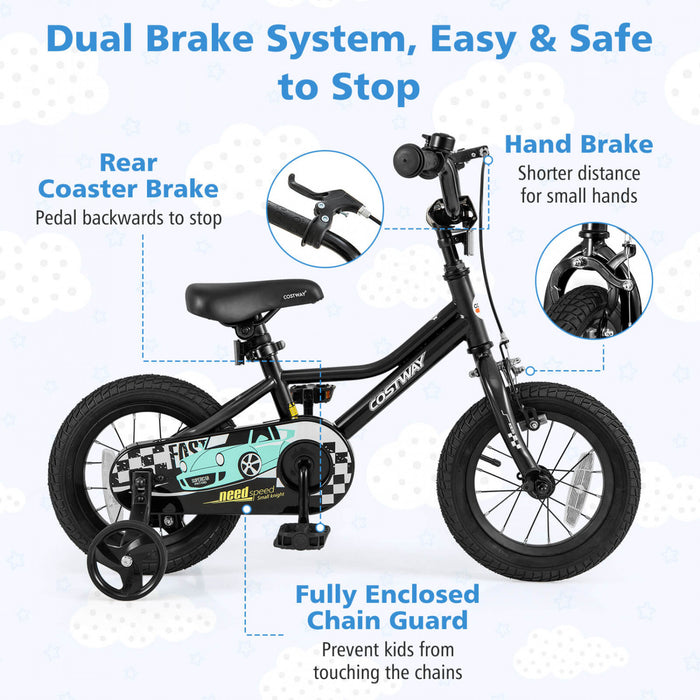Costway 12\" Velo D'entrainement Pour Enfants Avec Roues D'entrainement Amovibles Pneumatiques Noir