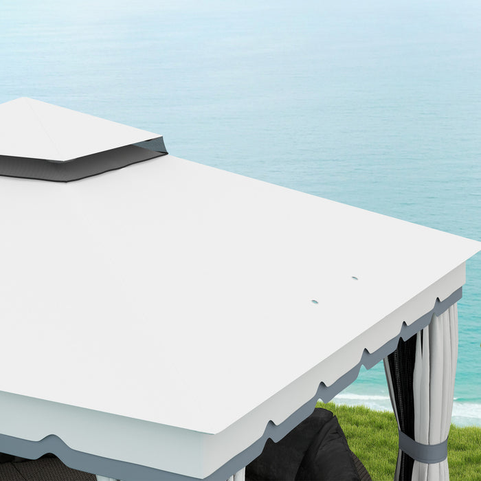 Outsunny Gazebo Exterieur A Double Toit 10' X 12' Avec Filet Et Rideaux