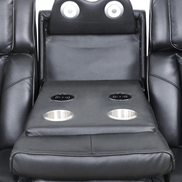 Sofa inclinable electrique Kingsley de 78 po en cuir assorti avec console de rangement et USB - Noir