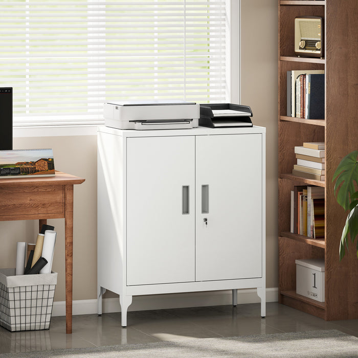 HOMCOM Armoire de rangement metallique avec serrure, armoire en acier Blanc